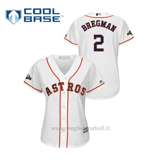 Maglia Baseball Donna Houston Astros 2 Alex Bregman 2019 Postseason Cool Base Bianco